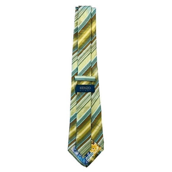KENZO Textured 100% Silk Green Yellow Neck Tie - Picture 7 of 10